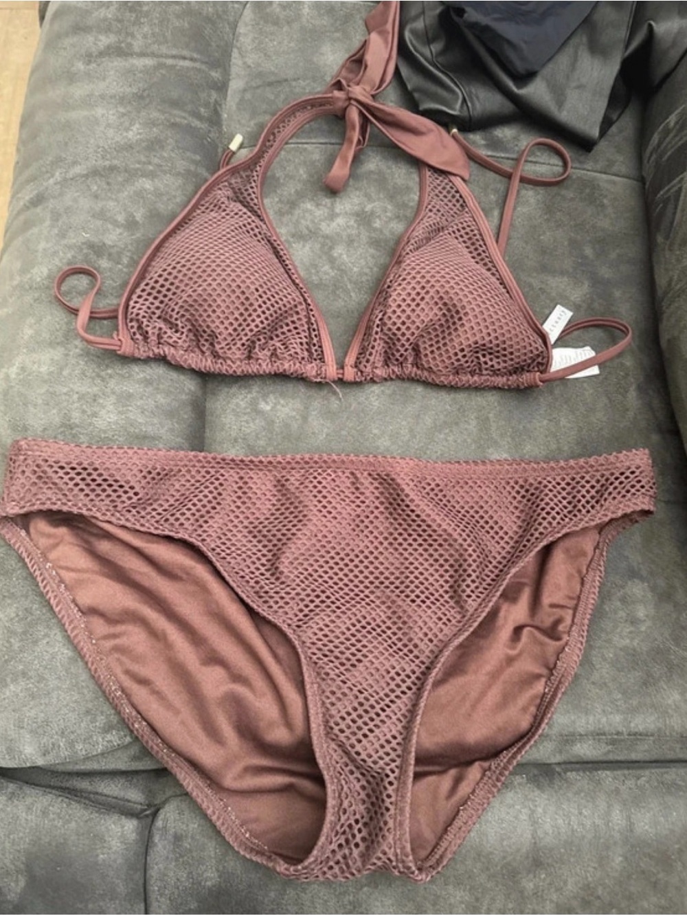 Women’s Mesh Triangle Bikini Set in Mauve